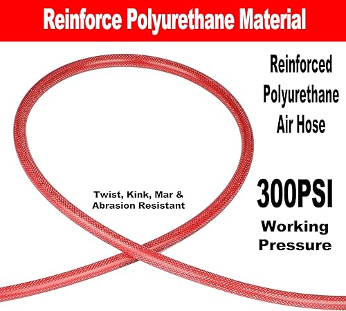 Miniatura 8 de YOTOO Manguera de aire de 14 pulgadas x 50 pies, manguera de compresor de aire de poliuretano reforzado resistente, flexible, resistente a las