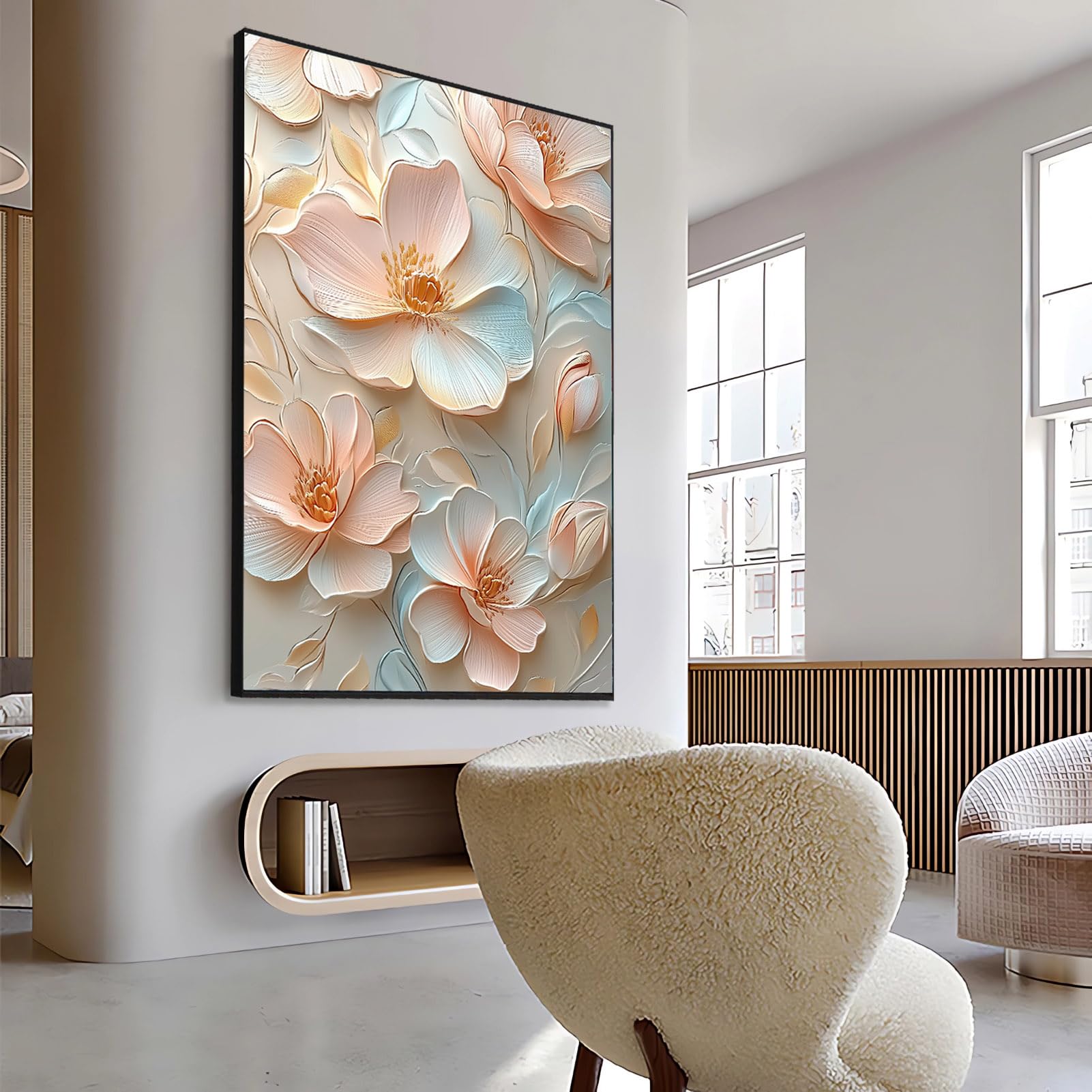 「星摘みの花束」27.3×22㎝　花のテクスチャーアート　夜空　玄関インテリア Amazon.com: Pink Abstract Flower Wall Art, Pink Canvas Wall Art