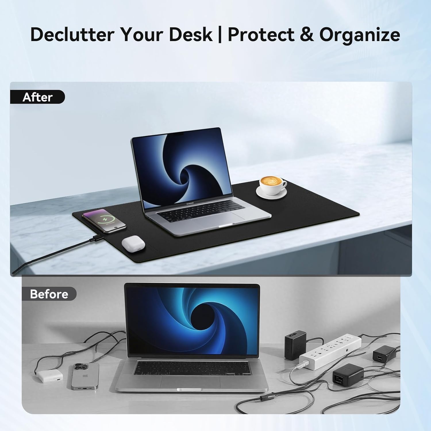 Wireless Charging Mouse Pad, 15W Fast Charge Magnetic Charger Desk Pad, Large Office Desk Mat (23.4"x15.6") with Ultra-Smooth Surface, Black Computer Mousepad for MacBook, PC, Laptop