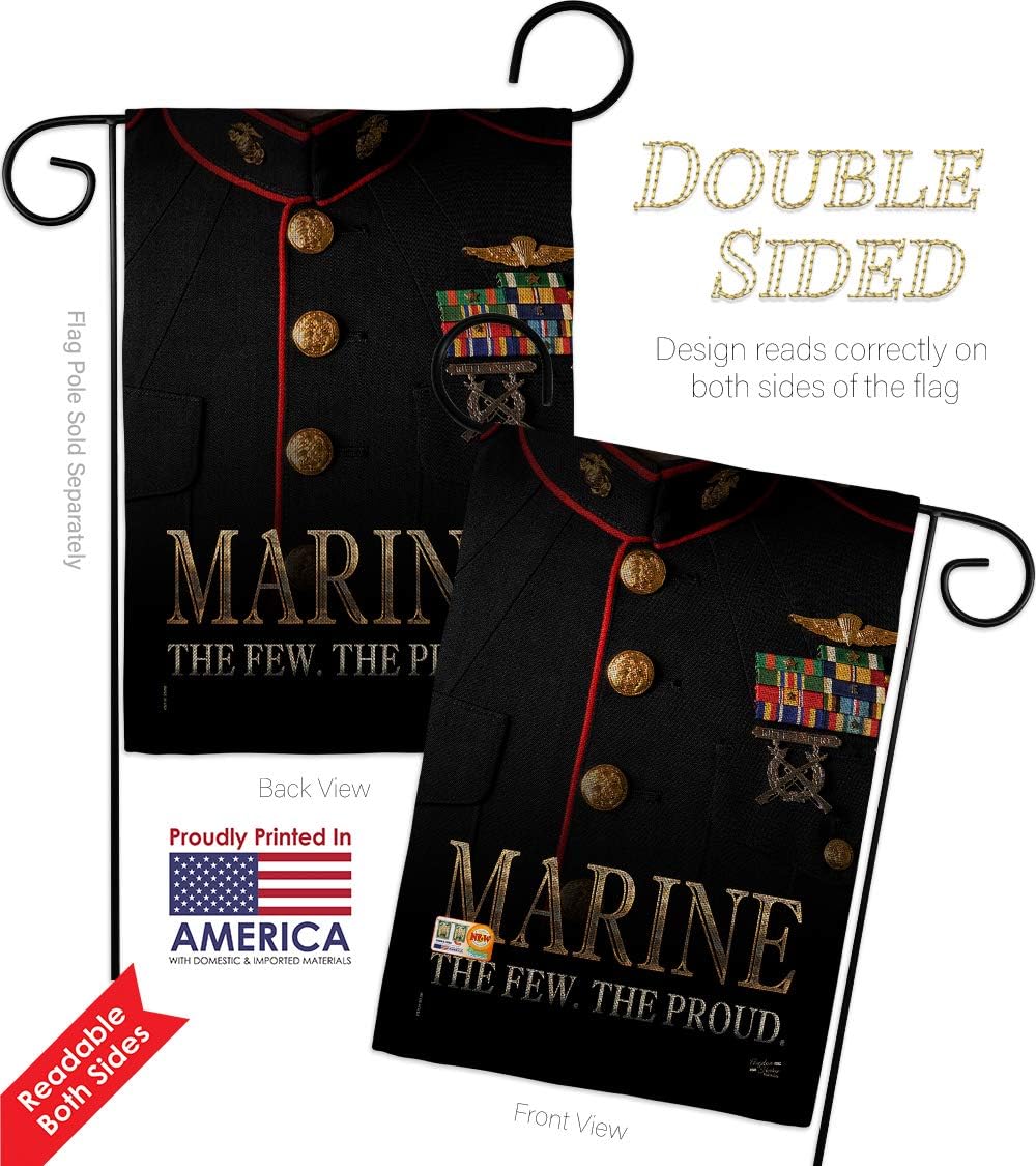 Marine Corps Dress Blue Burlap Garden Flag Armed Forces USMC Semper Fi United State American Military Veteran Retire Official Small Gift Yard House Banner Double-Sided Made In USA 13 X 18.5