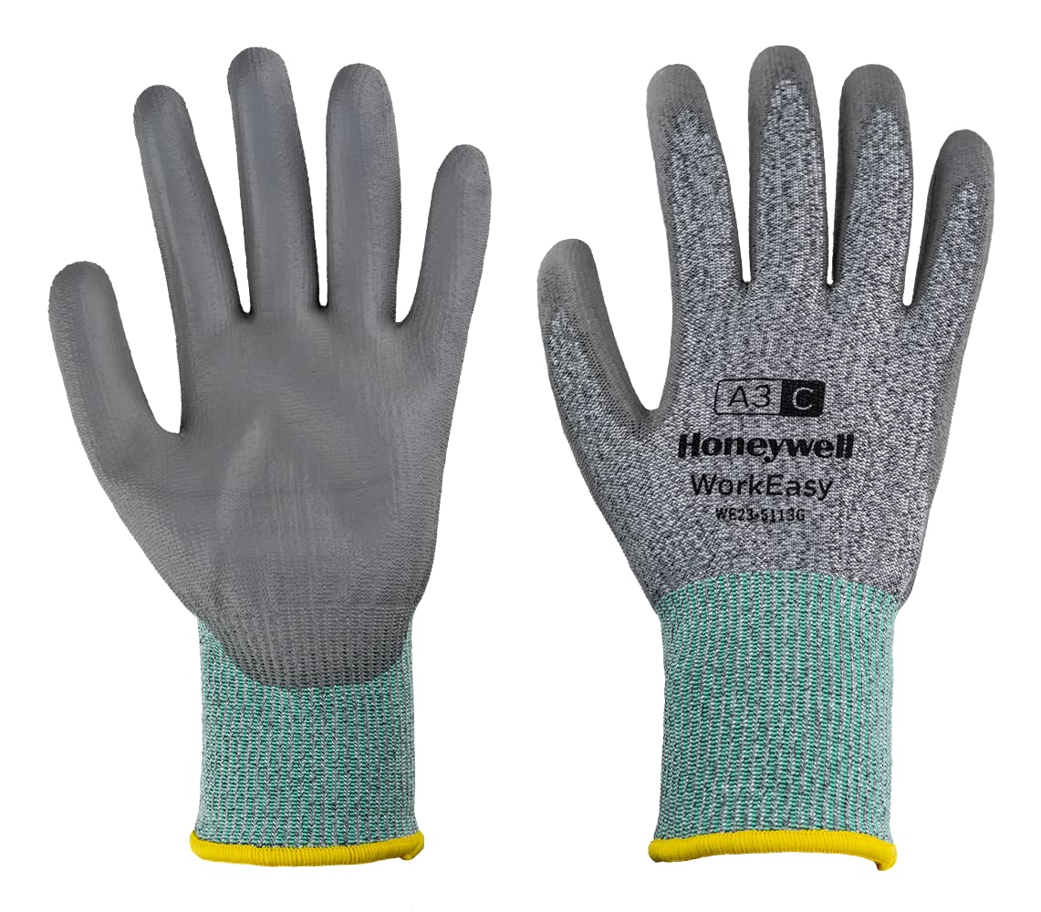 Honeywell WorkEasy Cut Protective Gloves WE23-5113G, Cut Level A3 C, Green/Grey Colour, Lightweight, Glass Fiber Knit