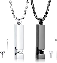 MILACOLATO 2 Pieces Cremation Urn Pendant Necklace for Memorial Stainless Steel Black with CZ Necklace Jewelry Ashes Souvenirs