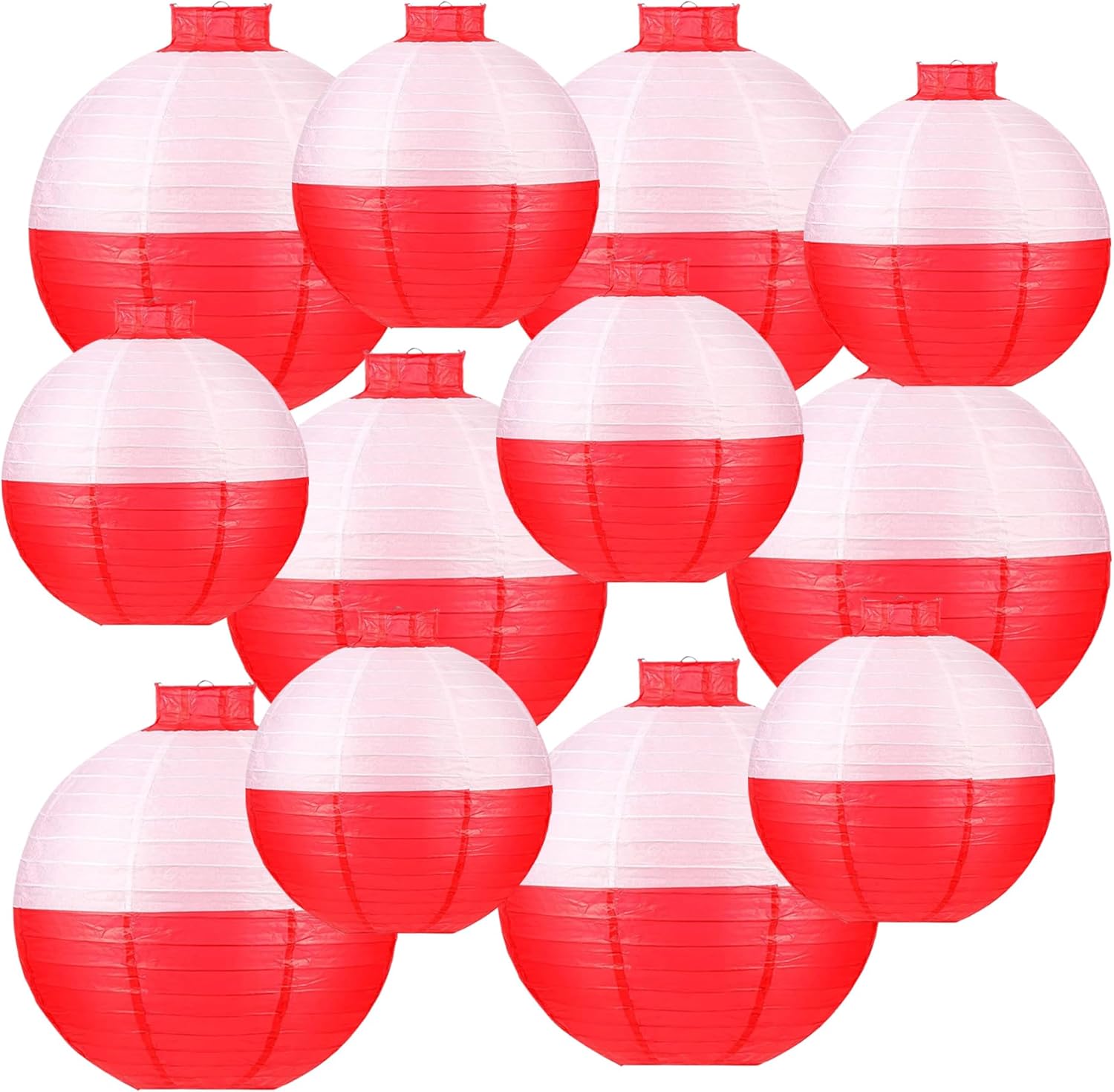 12 pcs Fishing Bobber Paper Lanterns Hanging Fish Shaped Ball Decorations Red and White Paper Lanterns for Fishing Themed Party Decorations Birthday Decor Supplies