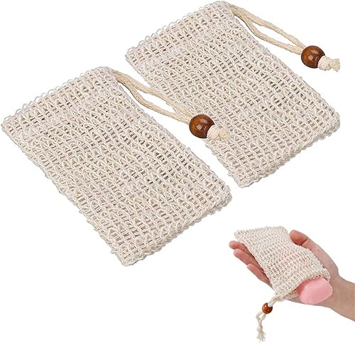 Medsuo Bolsa de jabón de fibra de sisal natural segura y duradera, para espumar y secar el jabón ducha baño exfoliante, Blanco