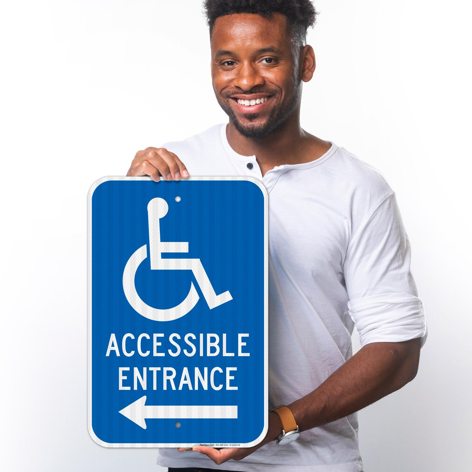 Accessible Entrance Left Sign, 12x18 Inches, 3M EGP Reflective .063 Aluminum, Fade Resistant, Easy Mounting, Indoor/Outdoor Use, Made in USA