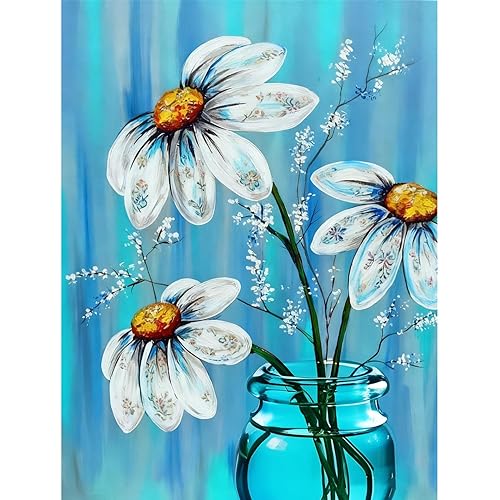 DOTZSO Adult Diamond Painting Kits, DIY 5D Round Vase Full Diamond Flower Floral Diamond Art, Great for Beginner Painting and Home Leisure and Wall Decor 15.7 X 11.8 Inches