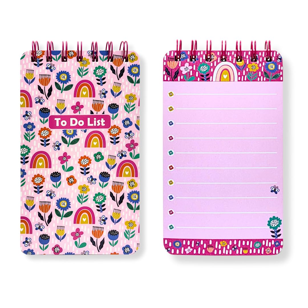 Tot Tales To-Do List Set of 2 Size (17 x 10 cm) 192 Ruled Pages, 80 GSM Spiral Bound Notebooks for Daily Tasks, Checklists - Floral Rainbow Set of 2 4
