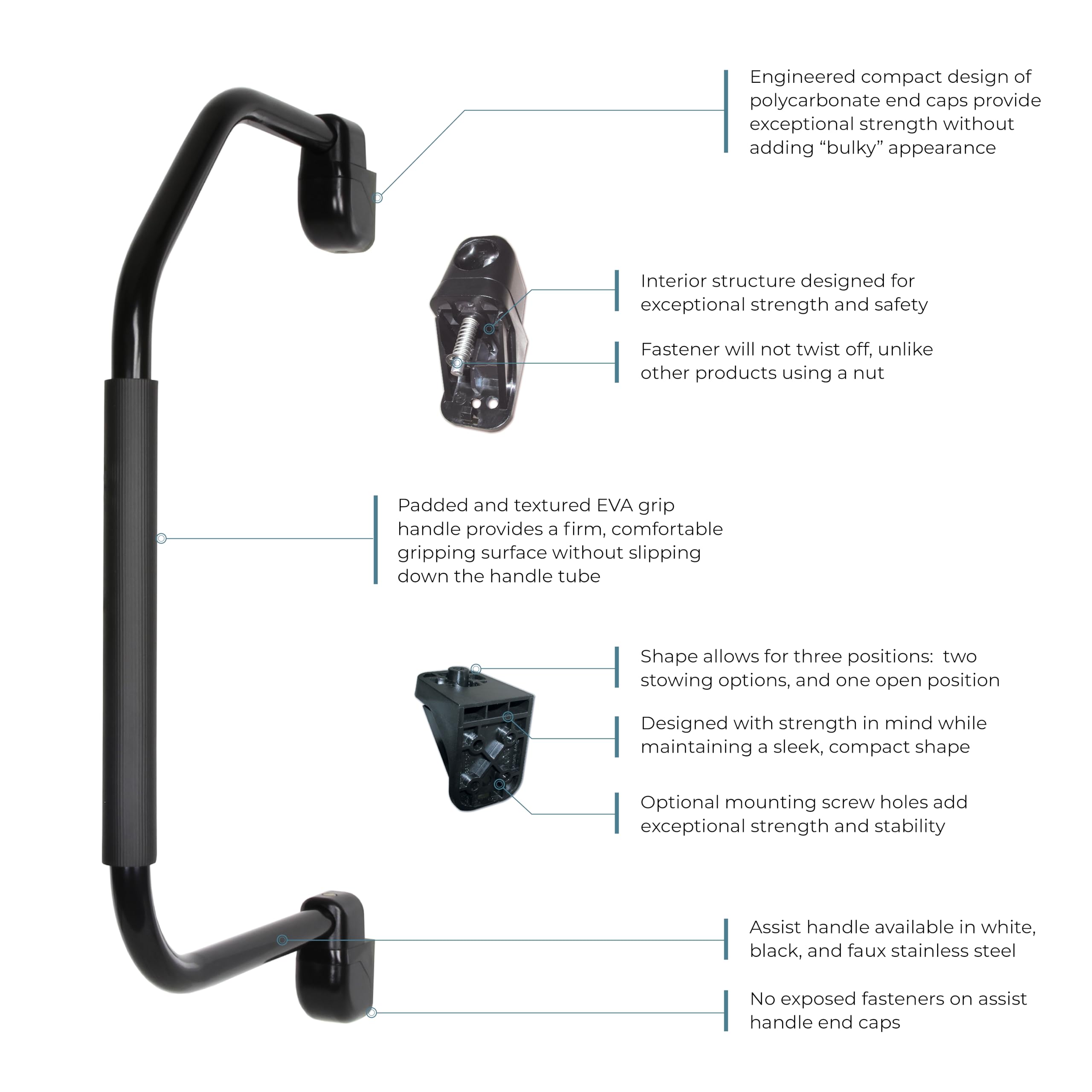 ITC Inc. Manufacturers' Select - Mango plegable de asistencia para caravanas, quintas ruedas y remolques, mango de entrada acolchado cómodo (negro) (X002CJ25XD)