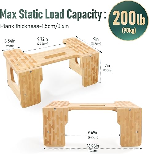 Miniatura 7 de Taburete de inodoro de bambú reversible, ajuste de altura de 7 pulgadas y 9 pulgadas, adecuado para adultos y niños, desde sentado hasta posición de