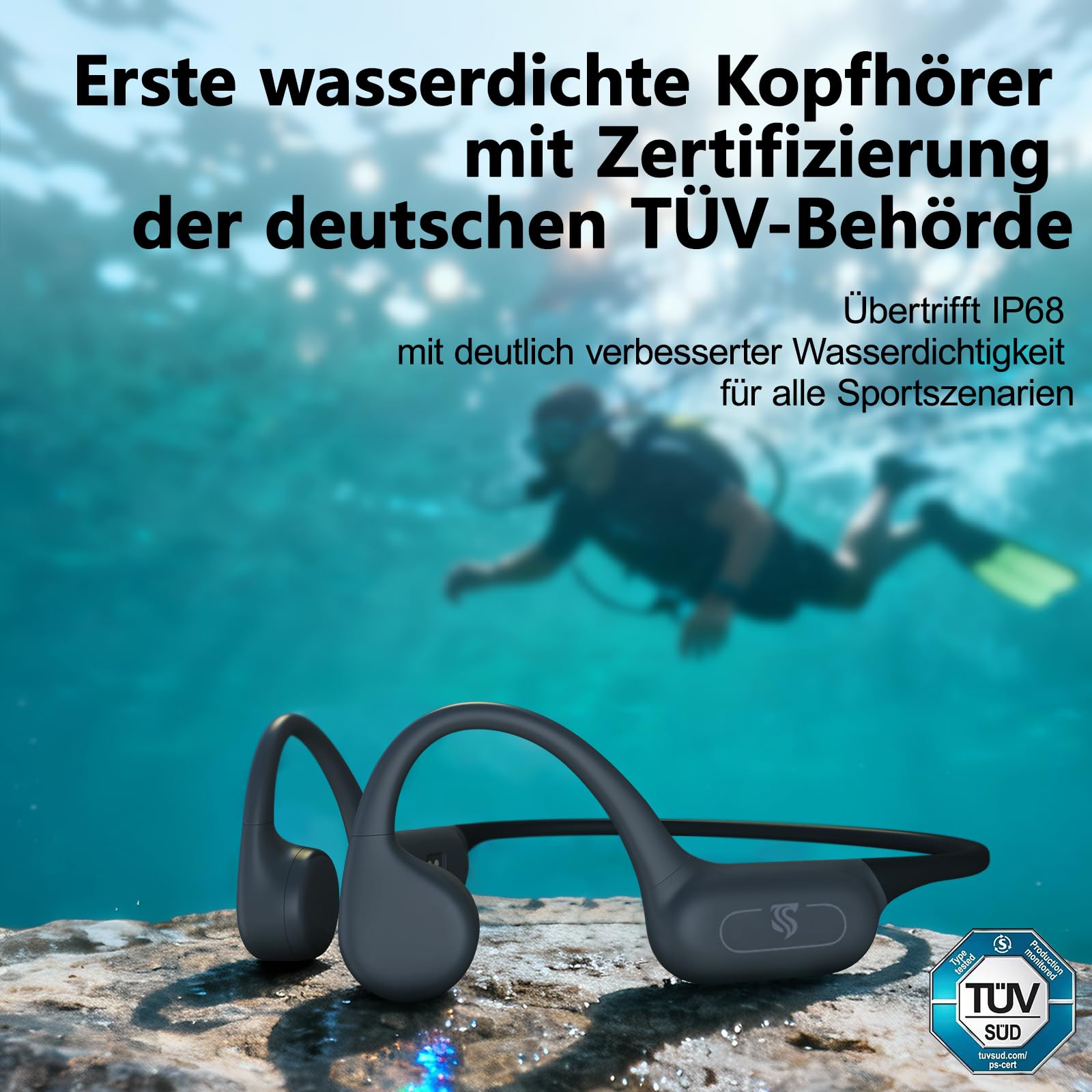 Kopfhörer Schwimmen – Knochenschall Kopfhörer Bluetooth 5.4, IPX8 Wasserdichte Sportkopfhörer mit MP3-Modus, Unterwasser Open Ear kopfhörer mit 32 GB Speicher, Leicht & Sicher für Laufen (Grau)