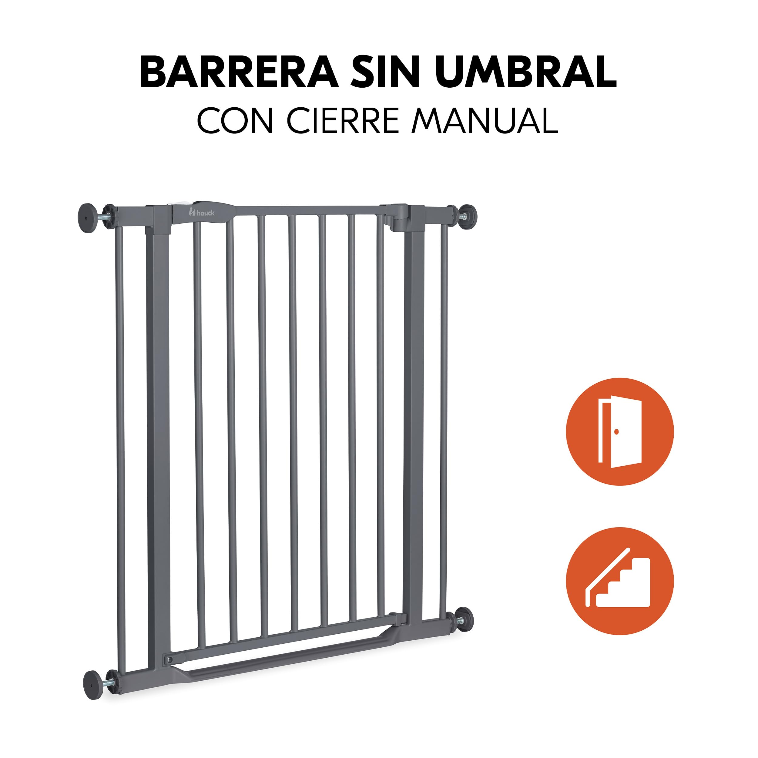 Hauck Clear Step Autoclose 2 Barrera Seguridad Niños Escalera | Valla Infantil Ajustable de 75 a 80 cm | 3 Topes de Puerta | Vallas para Perros Umbral Plano y Cierre Automático – Gris