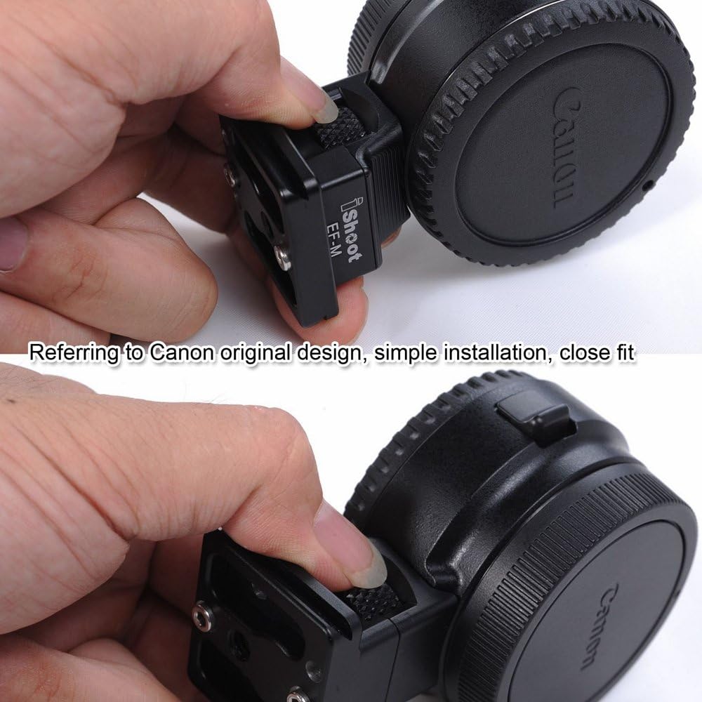 CNC machined Aviation Aluminum Replacement Base Foot Stand for Canon EF-EOS M Mirrorless Camera Lens Mount Adapter Ring Bottom is Camera Quick Release Plate Feature