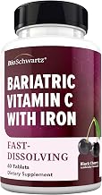 Bariatric Vitamin C with Iron 45mg Chewable Tablets - Black Cherry Flavor | Sugar-Free, Fast-Dissolving Bariatric Iron Supplement for Women from BioSchwartz, Gentle on the Stomach, 30 Servings