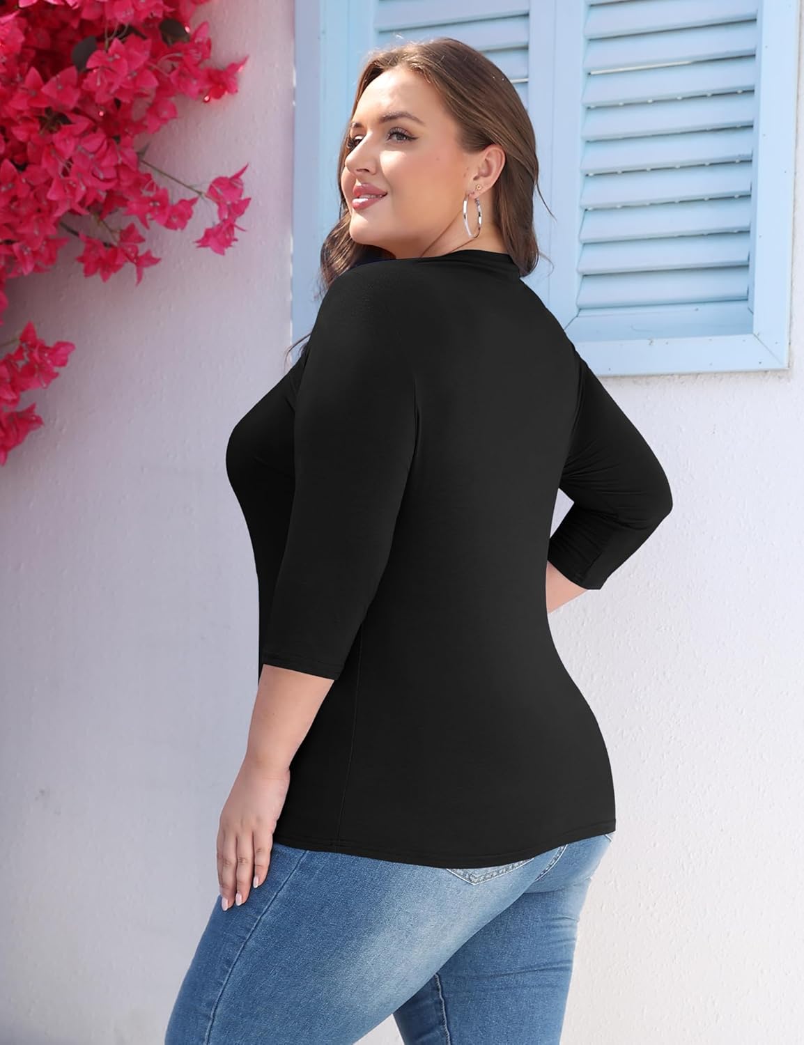 COOTRY Womens Plus Size Tops 3/4 Sleeve Shirts Crew Neck Casual Slim Fit Basic Blouses Tee 2026 Fall Outfits - Image 3