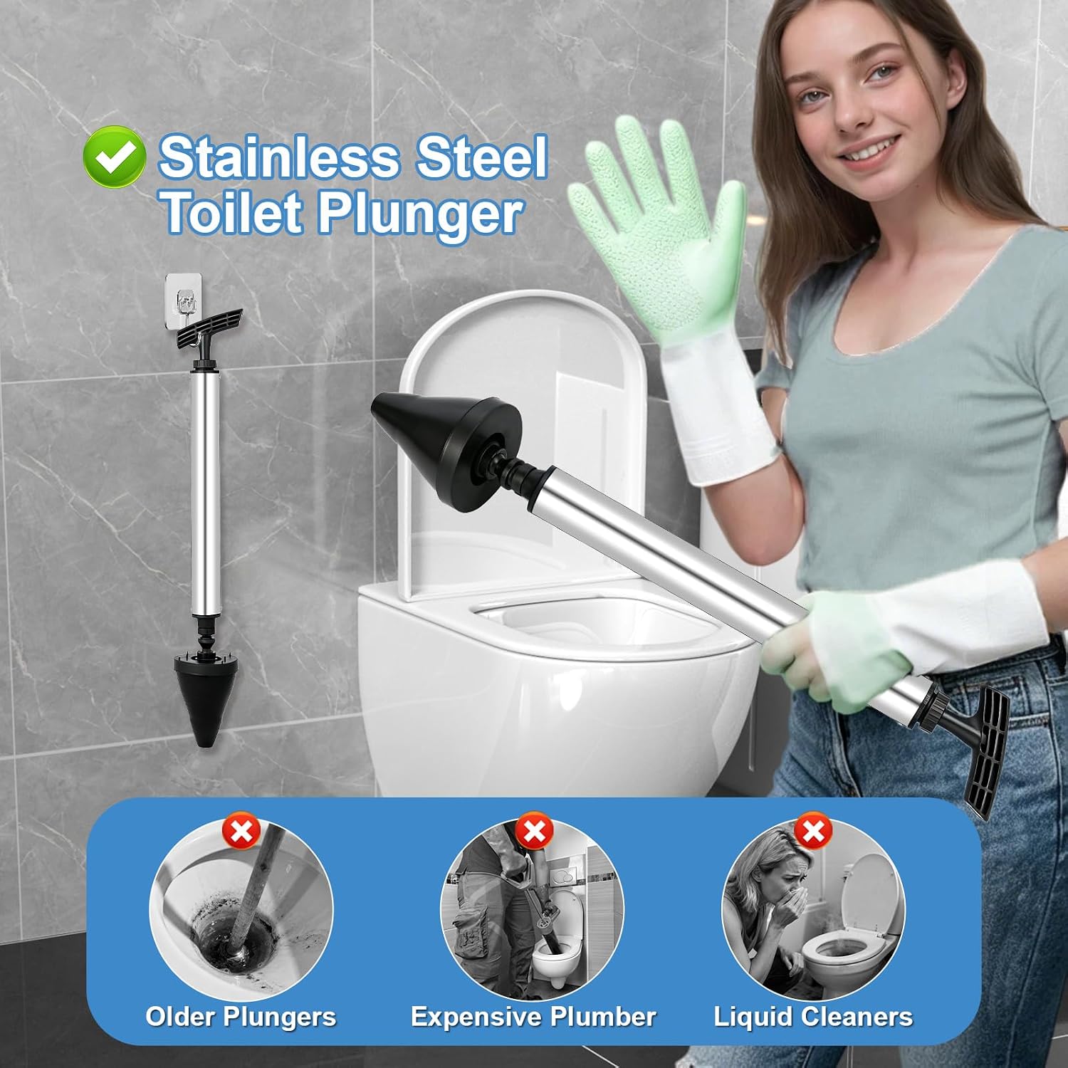 Toilet Plunger & Heavy Duty Plunger, High Pressure Air Pump & Drain Snake