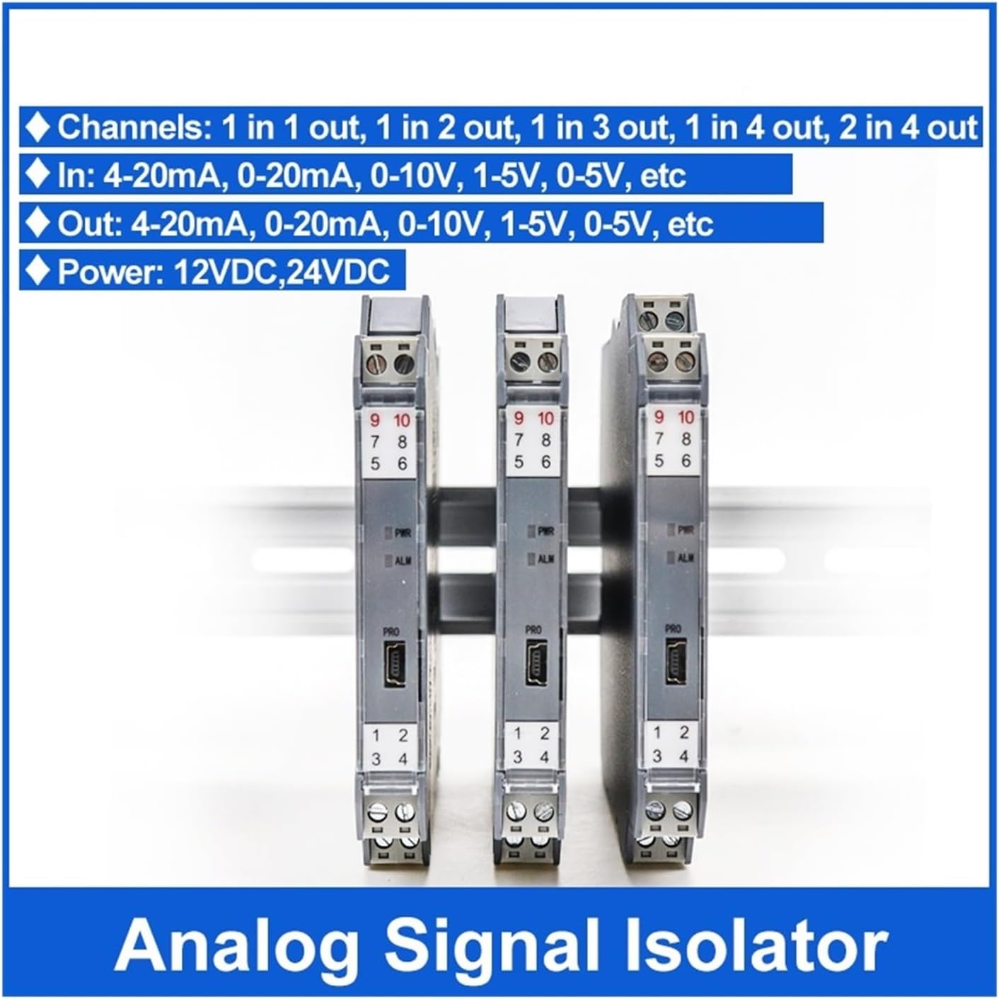 220V Power Supply Analog Signal Separator 3 Output 4-20Ma Signal Isolator Transmitter(0-20MA in_220V_1-5V Out)