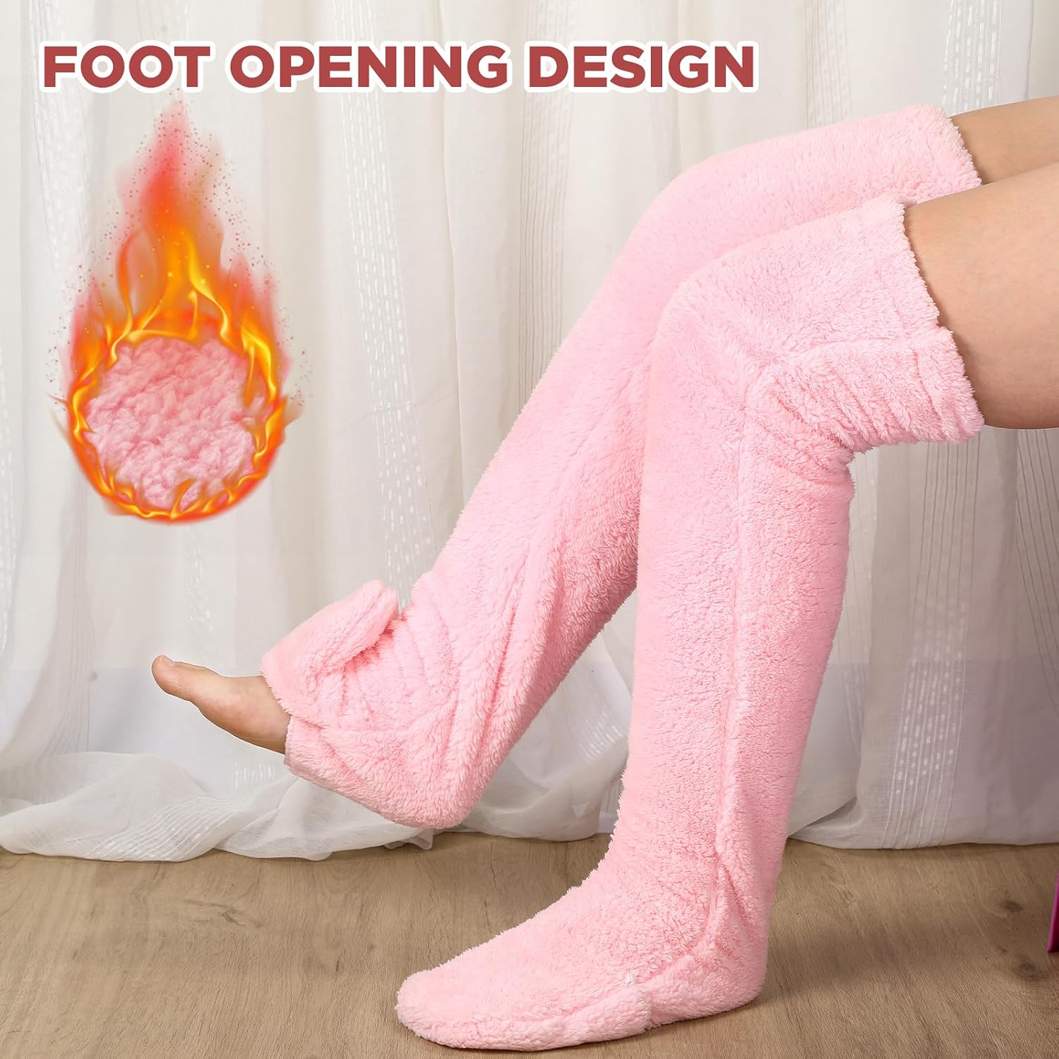 Shyyween Plush Over Knee Fuzzy Socks Cute Leg Cover Socking Winter High Plush Slipper Stocking Warm Furry Home Sleeping Socks