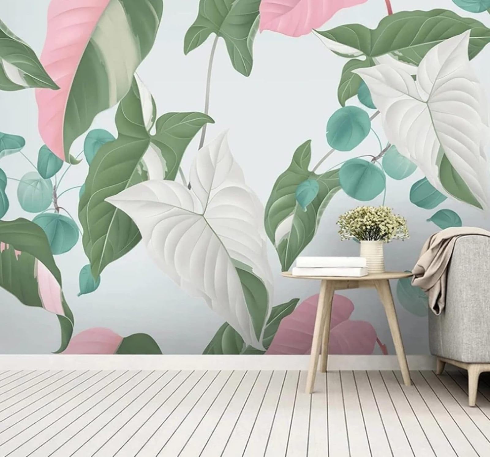 XLMING Minimalist Fresh Hand Drawn Colourful Leaves 3D Wallpaper Luxury Home Dining Decor Paste Sofa Living Room The Wall for Bedroom Mural-200cm×140cm