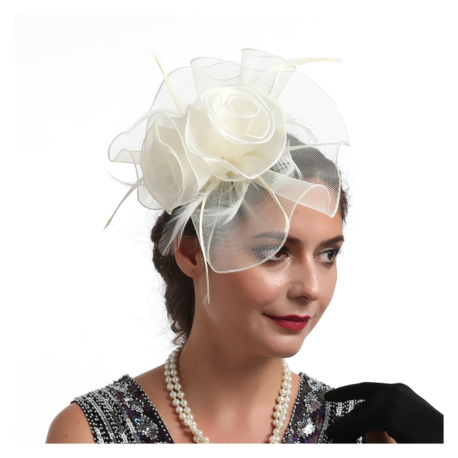 KJBDQQH Fascinator Hat for Women Lady Flower Fascinators Hats with Headband and Clips, Cocktail Tea Party Headwear for Girls Women(5 Ivory)