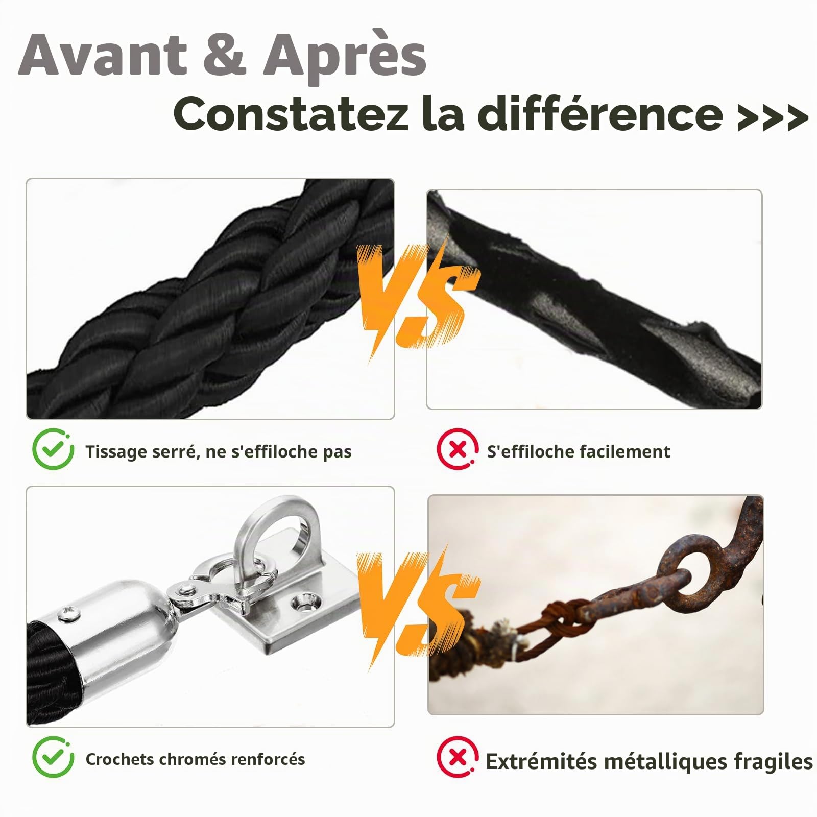 2 Pièces Cordon de délimitation Noir: 1,5m Cordes de Barrière Noir | avec Crochet, pour les hôtels, Centre Commercial, Bibliothèque, Musée, Système de Guidage des Personnes