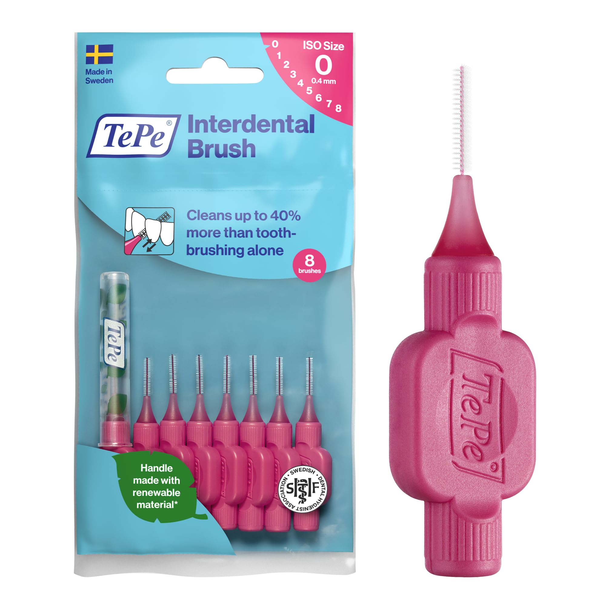 Interdental Brushes Original - Easy Cleaning Between Teeth - 1 x 8 Replacement Toothbrush Heads - Diameter 0.4 mm - Pink