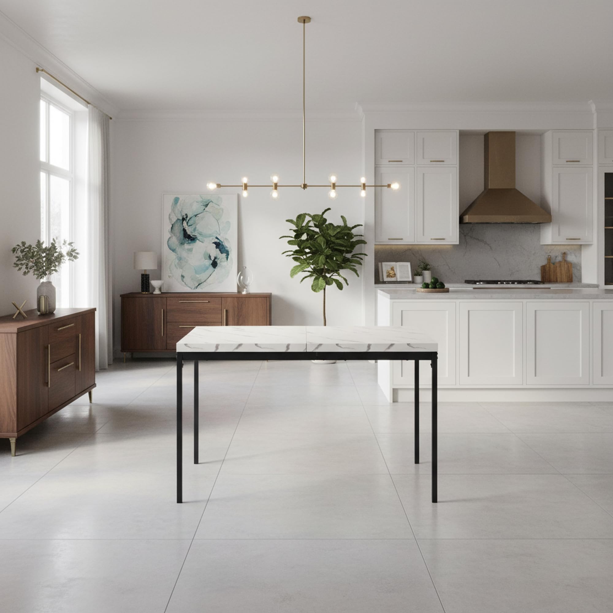 FurnitureR Tavolo da pranzo, tavolo da cucina in marmo modello, tavolo da cucina rettangolare telaio in metallo con piedi regolabili per sala da pranzo soggiorno, 120x70x75cm, bianco