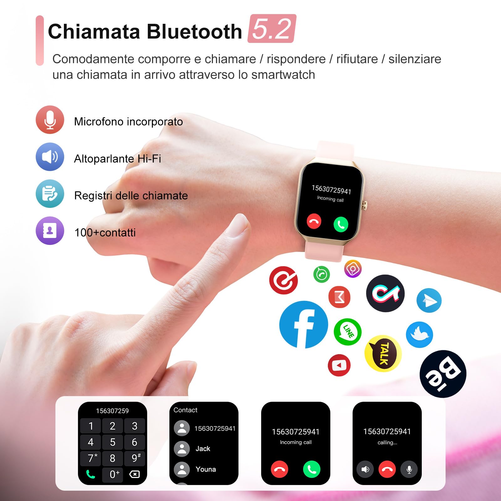 Togala Smartwatch con Effettua/Risposta Chiamate, Orologio Smartwatch Donna, 1.96'' Display Fitness Tracker con 113+Sportive/Sonno Cardiofrequenzimetro, Impermeabil IP68, Smart Watch per Android iOS