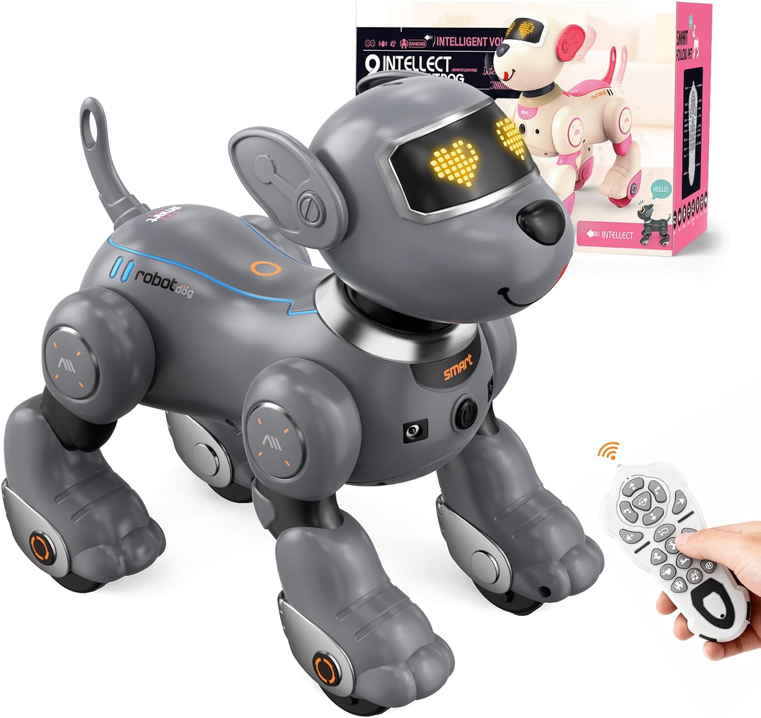PRANITE Robot Dog, Remote Control Programmable Smart Toy with Touch and Music Interaction, Follow Mode, Interactive Puppy Gift for Kids [Gray]