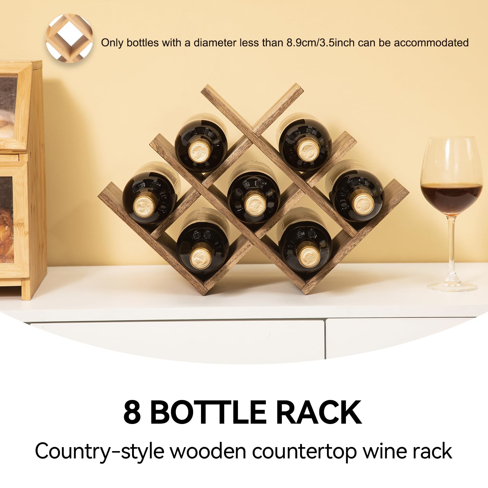 KIRIGEN 8-Bottle Countertop Wine Rack, Wine Bottle Holder for Bar Table/Wine Cabinet Free Standing - Image 2