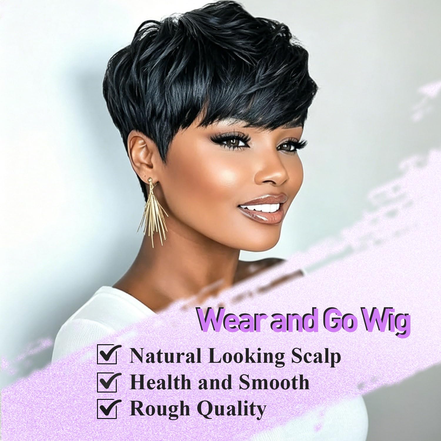 Pink Planet Human Hair Pixie Cut Wig for Black Women