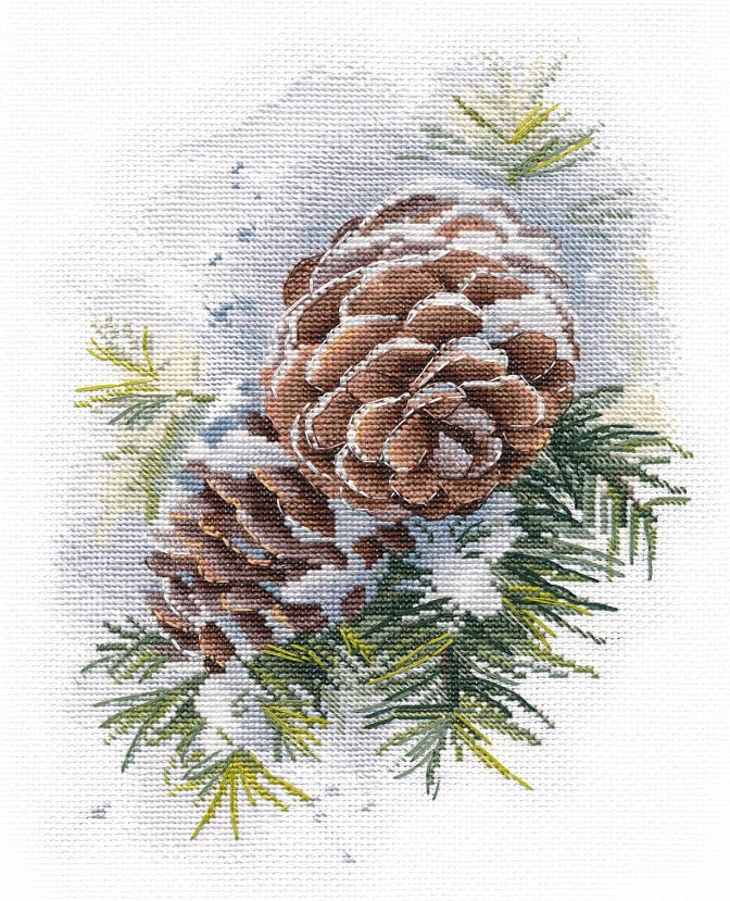 Kit broderie point de croix adultes débutants pommes de pin loisir créatif 17x23cm