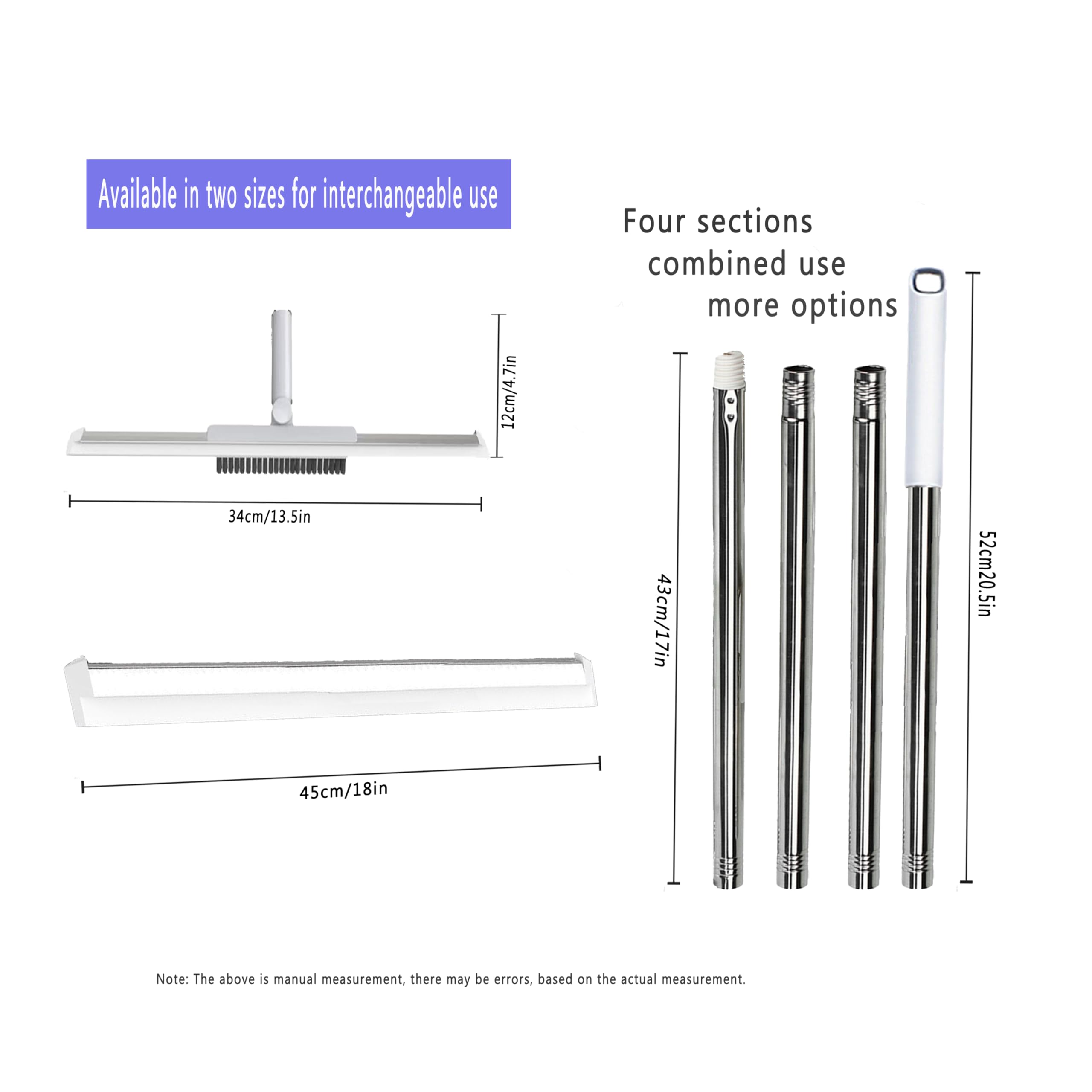 Window & Floor Cleaning Kit - 13.5” & 18” Interchangeable Squeegee - Extendable Pole (Up to 68”) & 180-degree Swivel Head for High Windows, Floors, Shower Doors ,All-in-one Floor and Glass Scrubber