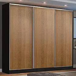 Guarda Roupa Casal 100% MDF Madesa Zurique 3 Portas de Correr - Preto/Rustic