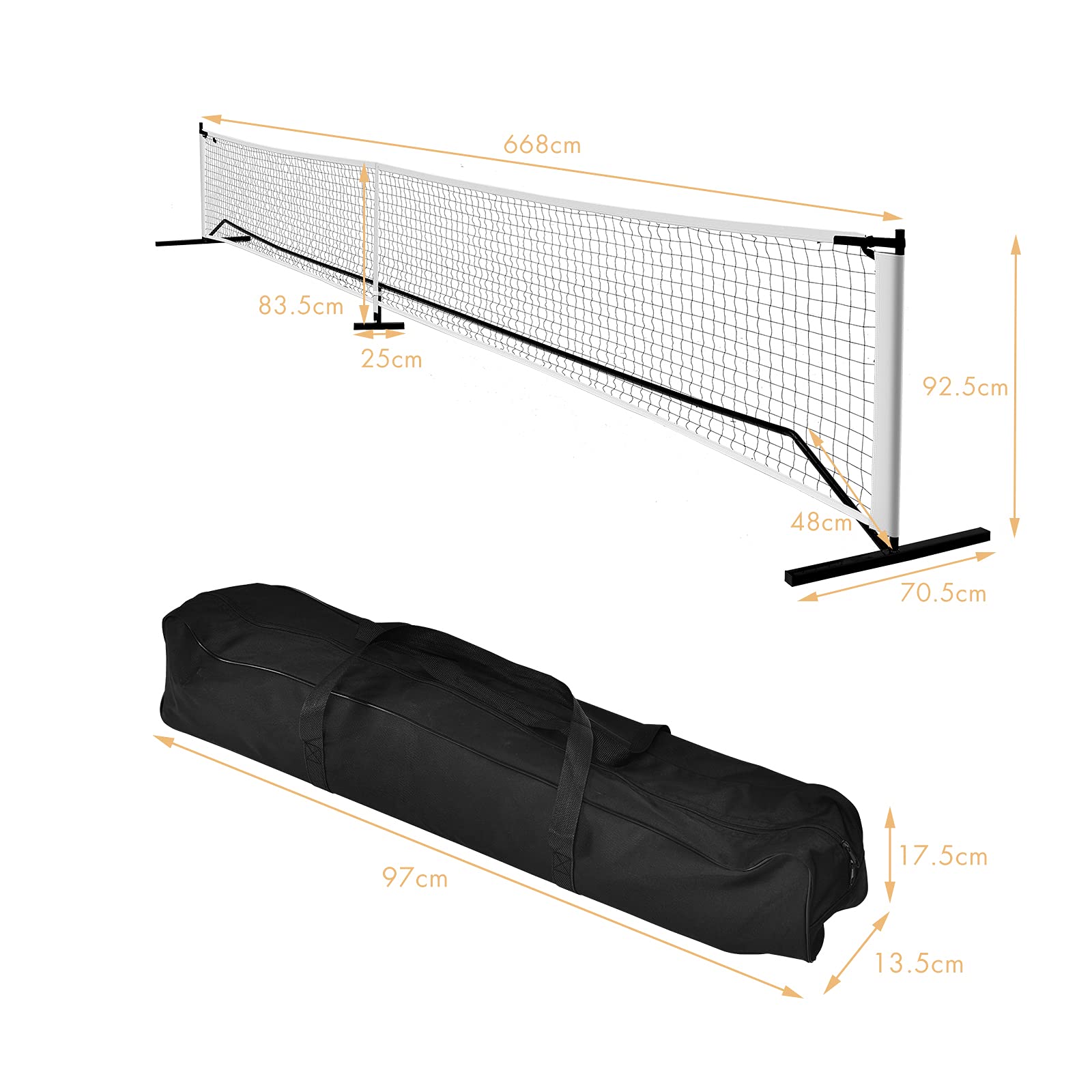GYMAX Pickleball-Netz mit Metallrahmenständer, 6,7 m langem Pickleball Net Set mit Tragetasche, wetterfestes Netzsystem, Übungsnetz für Garten, Strand & Hinterhöfe