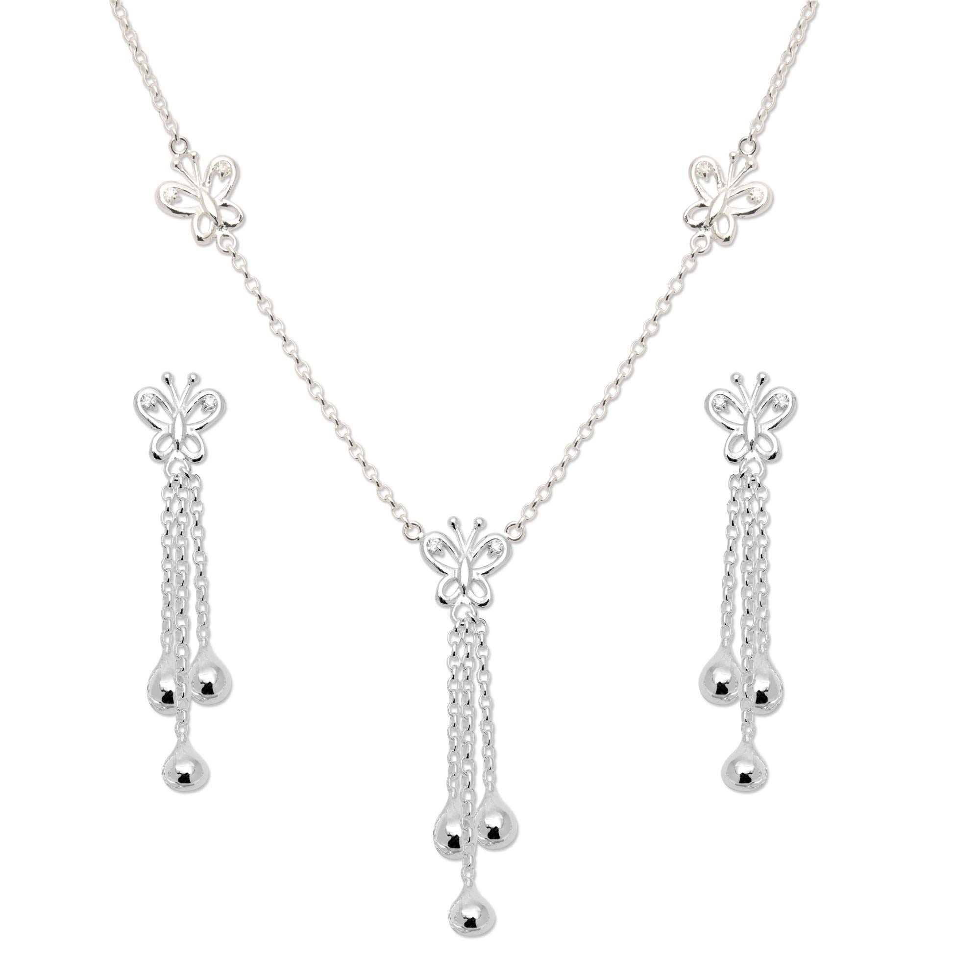 ACPL Precious-Moments Womens 925 Sterling-Silver BIS Hallmarked Jewellery Butterfly with tassel Drop Necklace Set (B0844KF2MQ) Amazon Price History, Amazon Price Tracker