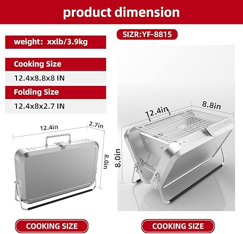 Miniatura 7 de COWEKAI Mini parrilla de carbón, mochila portátil de acero inoxidable, parrilla plegable de barbacoa para patio pequeño y patio trasero, accesorios