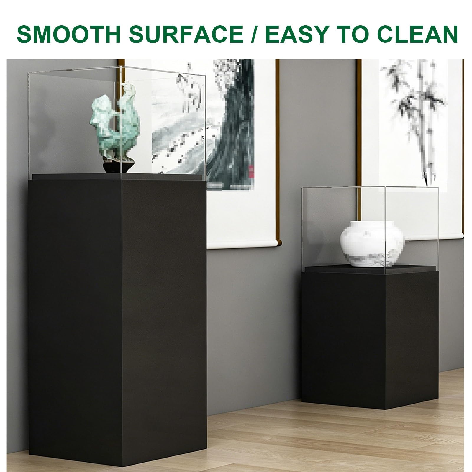 Pedestal Expositor Soporte Elevado con Tapa Antipolvo de Acrílico Transparente, Vitrina Resistente de Alta Densidad Acabado Liso Para Galería, Trofeos(Black,30x30x130cm)