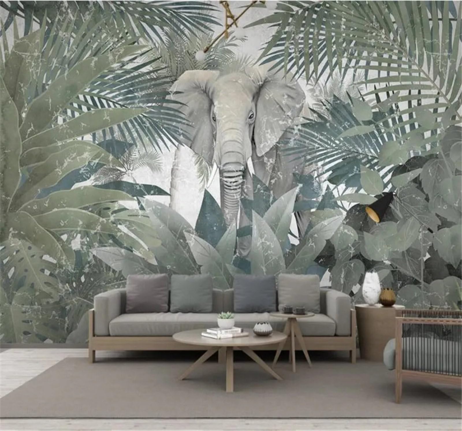 Tzxztt Vintage Plants Coconut Trees Animals Elephants Modern 3D Wallpaper Premium Textured Silk Neutral Tones Material Ideal for Living Room Bedroom-350cm×256cm