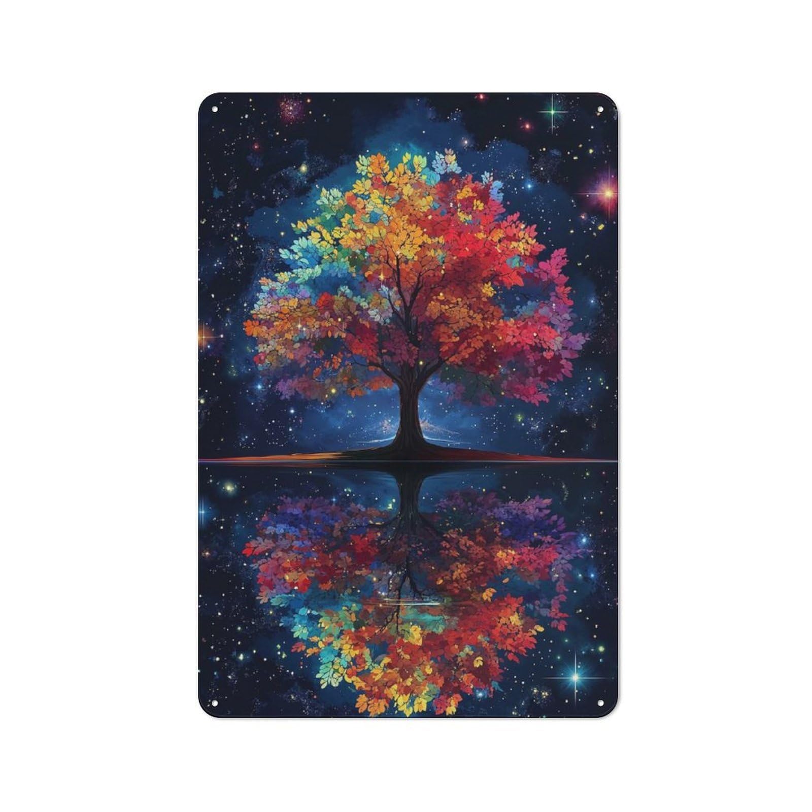 Junmoney Style-11 Vintage Metal Plaque 30X20cm Featuring Colorful Tree Reflection For Home Bar Wall, A Metal Wall Feature For Home Bars And Entertaining Spaces