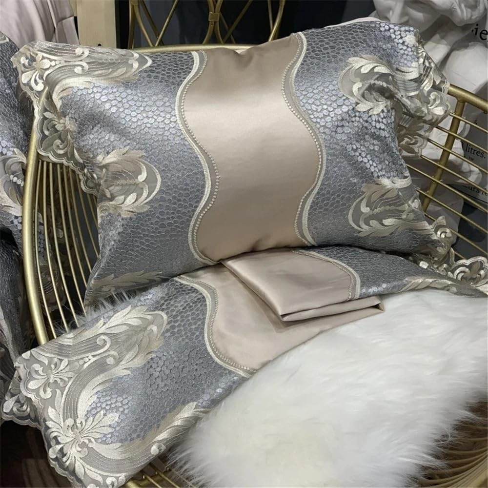 Bedding Set Copripiumino di Lusso con Ricamo in Pizzo, 4 Pezzi, in Cotone Egiziano 1000TC, Set Morbido e setoso