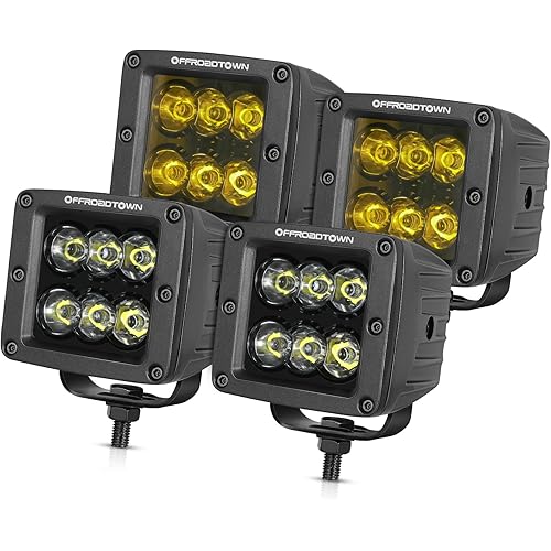 OFFROADTOWN LED Cubes, 4pcs 3inch 240W CREE LED Pods Driving Lights Cubes Ditch Light Off Road Lights for Truck Pickup UTV ATV SUV Boat 4x4 Car - White and Amber