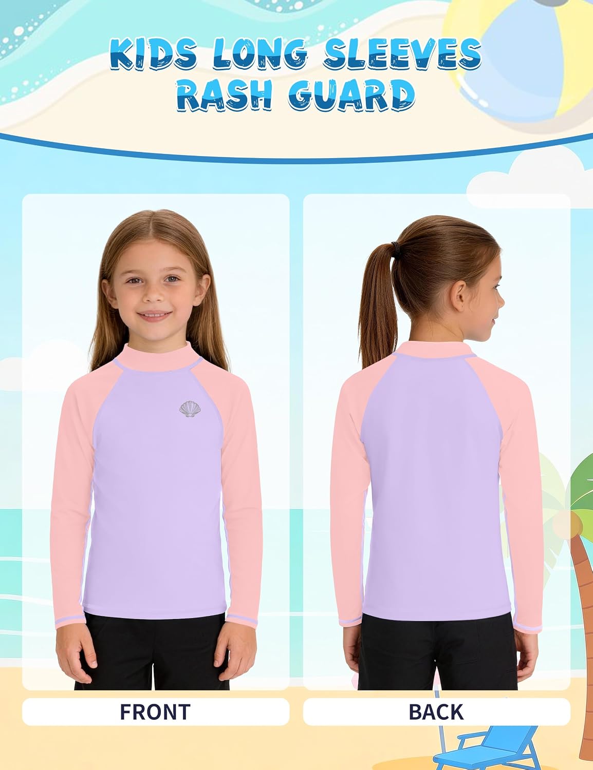 Boys Long Sleeve Rash Guard Swim Shirt, UPF 50+ SPF UV Sun Protection Water Shirt for Toddler Kids Youth Beach Surf