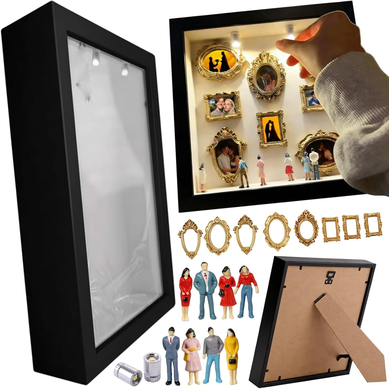 DIY Mini Gold Frame Silhouette Box, Upgrade Shadow Box Frame Set with Gold Miniature Museum, Celebrate Unique Memories in Style, for Anniversary, Wedding, Birthday and Home Decor