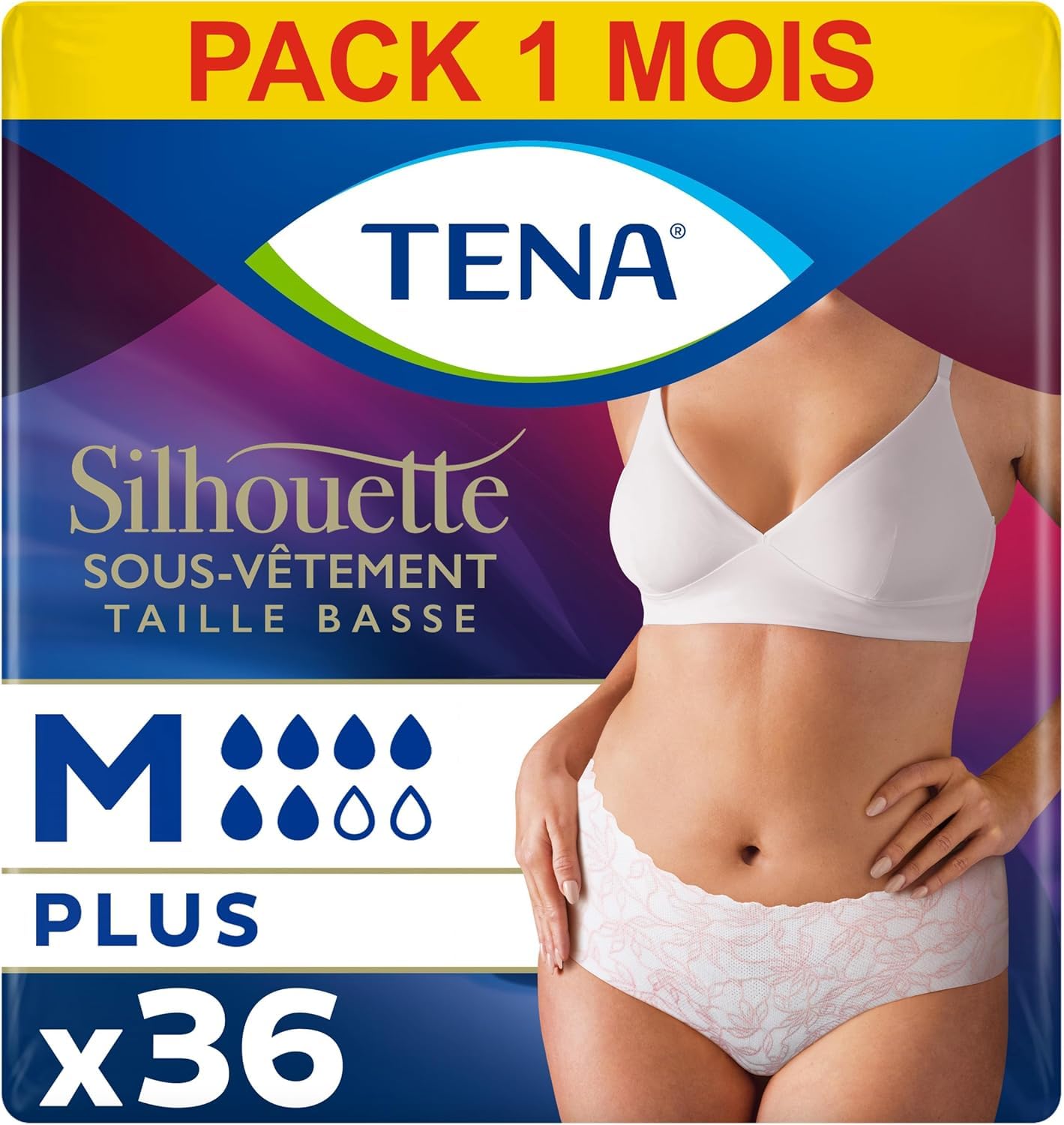 TENA Silhouette Normal Taille Basse Sous-vêtements Absorbants Jetables Incontinence Femme Blanc Taille M 36 Culottes