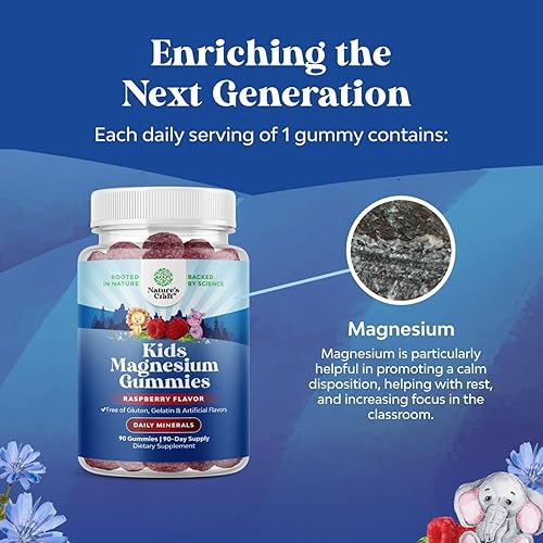Miniatura 6 de Gomas de magnesio para niños - Suplemento calmante de citrato de magnesio con sabor a frambuesa - Suplemento de magnesio calmante para la salud de