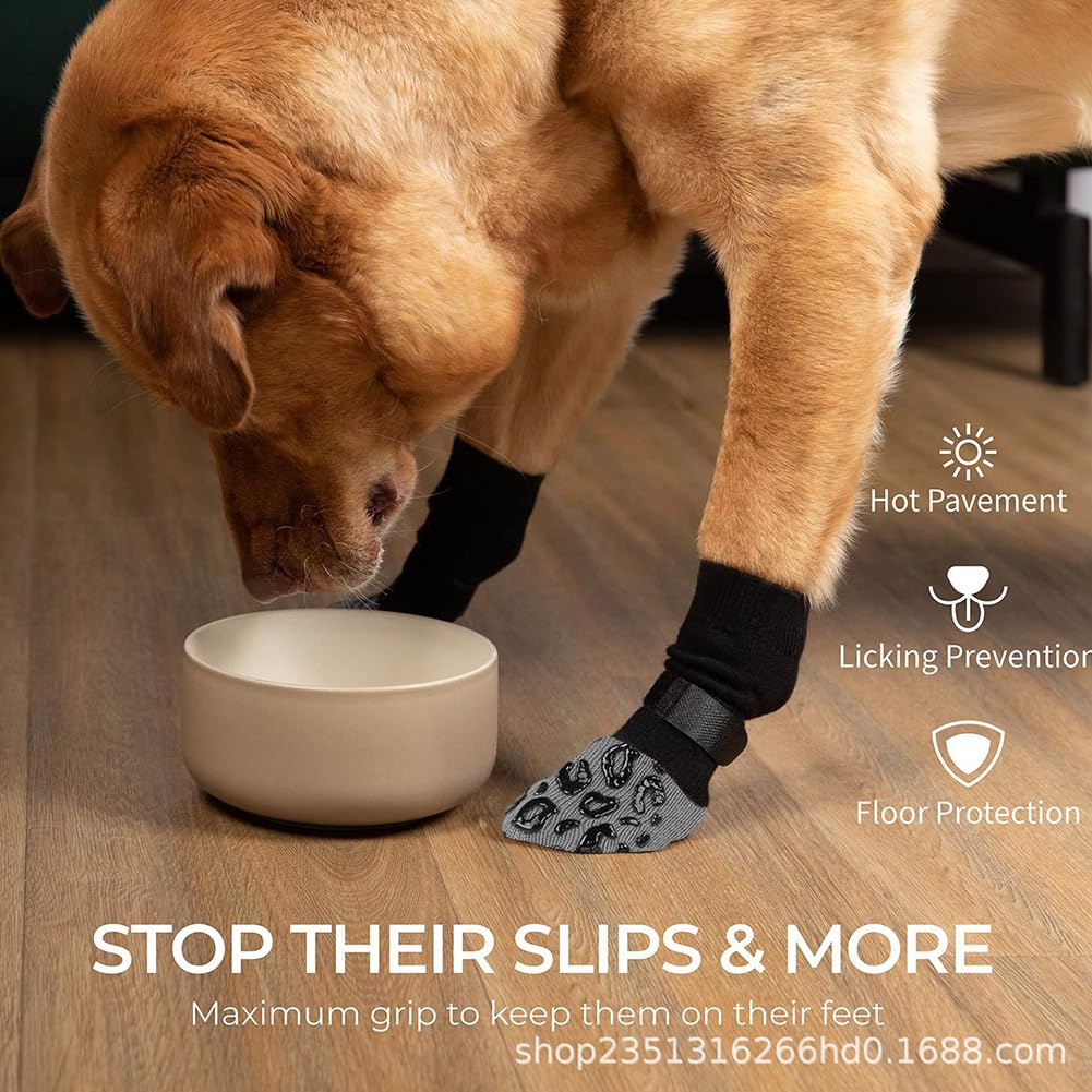 2 Pairs Dog Socks with Grippers Stop Licking Paws,Anti Slip Dog Shoes with Adjustable Straps Rubber Bottom for Hardwood Floor,Puppy Cat Paw Protectors for Indoor Outdoor Use (Black (Leopard Print), M) - Image 4