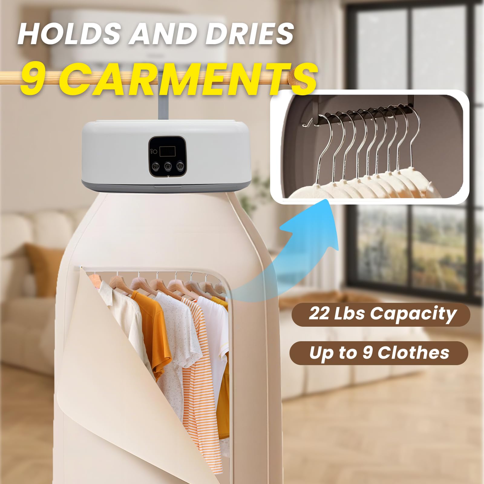 Secador de ropa portátil con control remoto, 44 dB, funcionamiento silencioso, aire caliente y desinfección UV, minisecadora plegable para casa, viajes, hotel, autocaravana