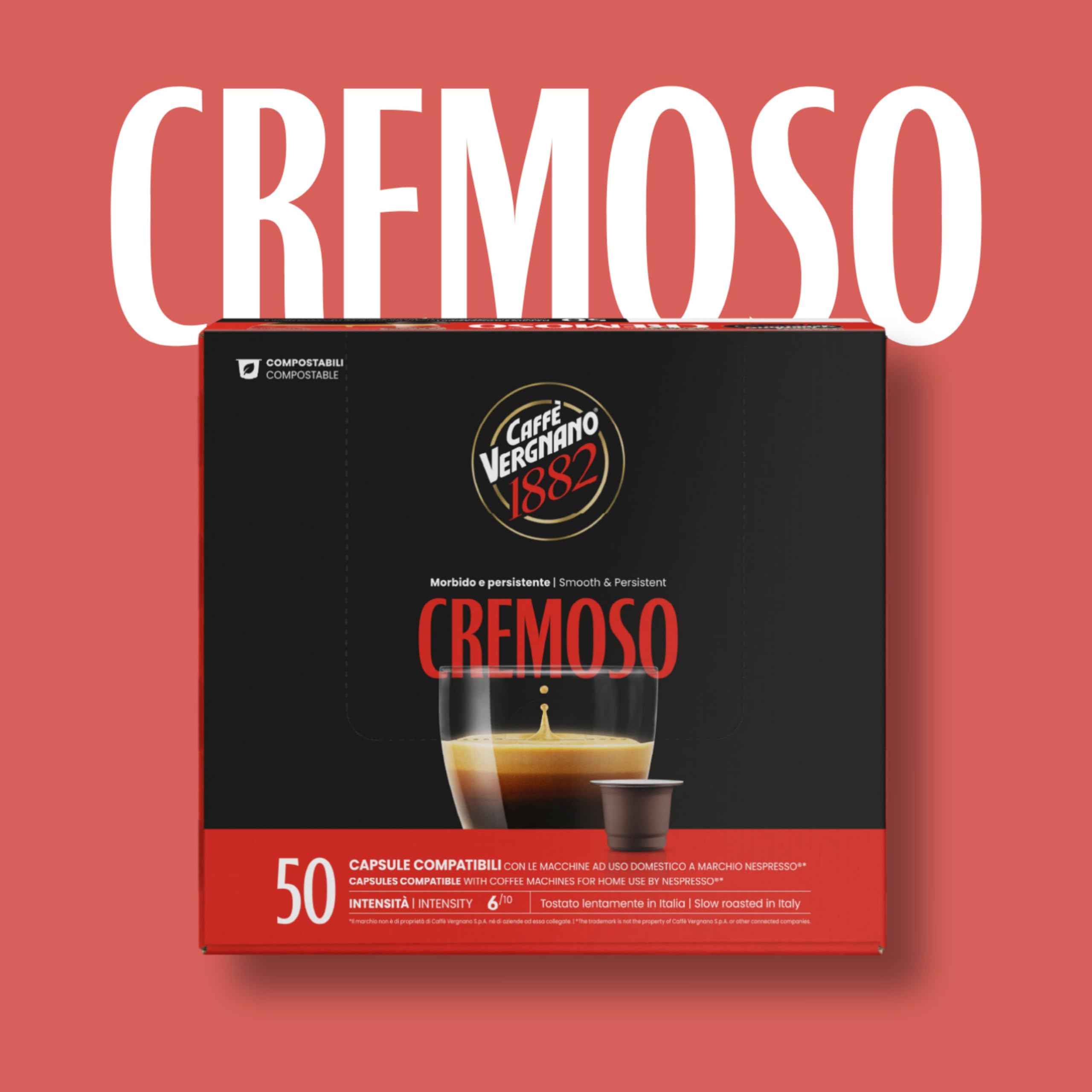 Caffè Vergnano 1882 - èspresso kapsułki z kawą do kompostowania, kompatybilne z Nespresso, Cremoso (kremowy) - opakowanie zawiera 50 kapsułek