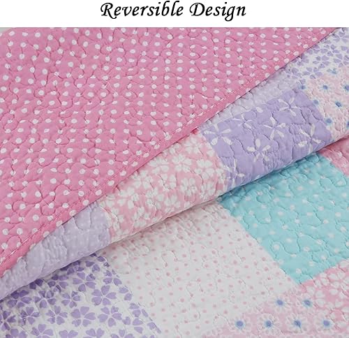 Miniatura 3 de Cozy Line Home Fashions Juego de ropa de cama de 3 piezas con estampado de lunares florales de primavera en colores pastel rosa y morado