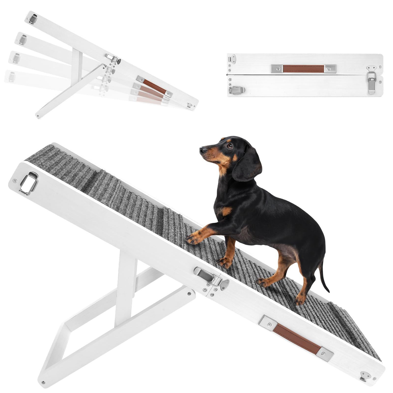 Photo 1 of 2026 Upgraded Dog Ramp for Couch, Foldable Small Dog Ramp for Sofa, 4 Adjustable Height from 13'' to 21", Portable Stable Pet Step with Non-Slip Pad, Pet Ramps Use for Couch Stairs, White